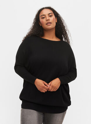 Knitted tunic in viscose blend, Black, Model image number 0