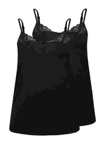 Viscose top with lace details, Black / Black, Packshot image number 3