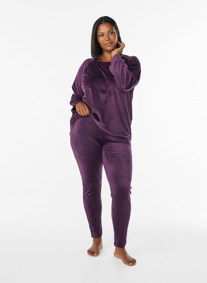 Fitted velour leggings, Purple, Model image number 0