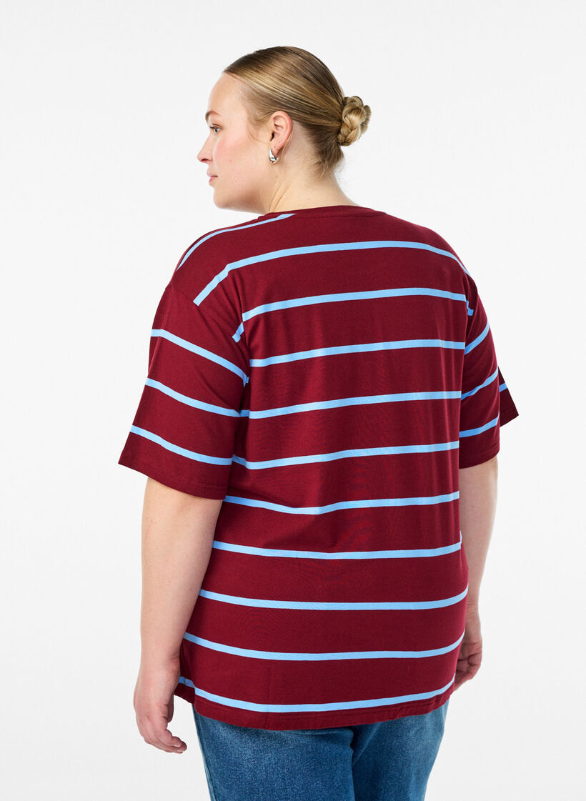 T-shirt with stripes and leopard detail, Red, Model image number 2