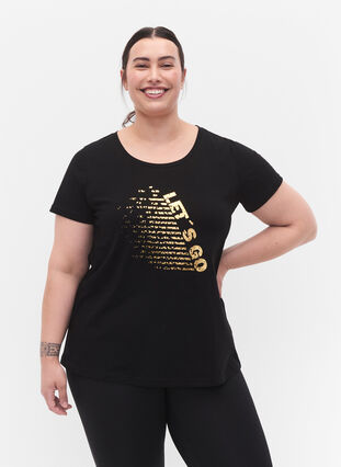 Training T-shirt with print, Black w. Let's Go, Model image number 0
