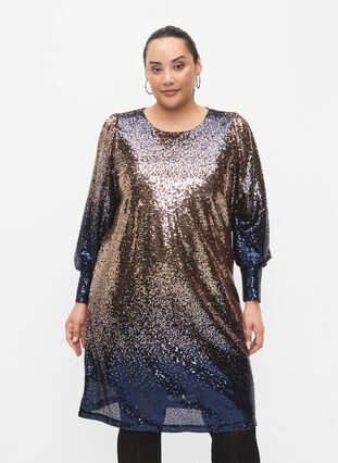 Sequin dress with balloon sleeves, Evening Blue Cobber, Model image number 0