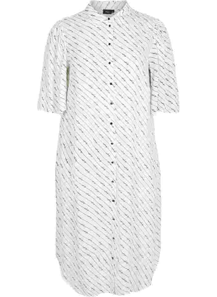 Striped shirt dress in viscose, White AOP, Packshot image number 0