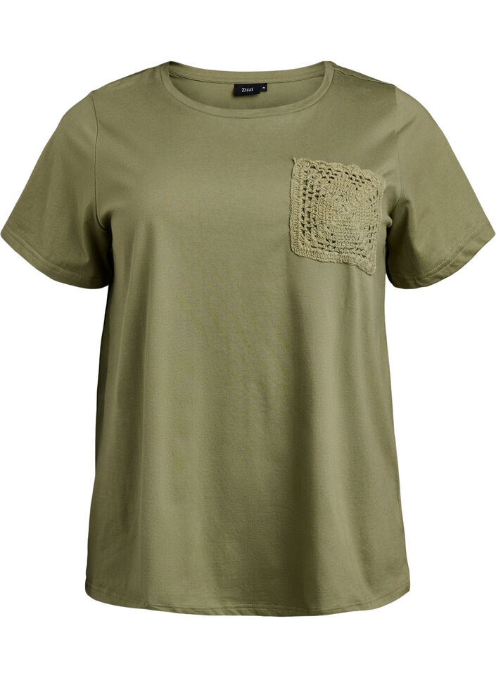 T-shirt in organic cotton with chest pocket, Green, Packshot image number 0