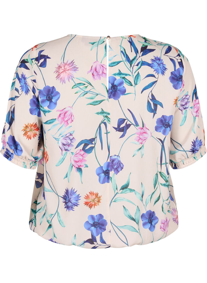 Floral blouse with smocking, Blue, Packshot image number 1