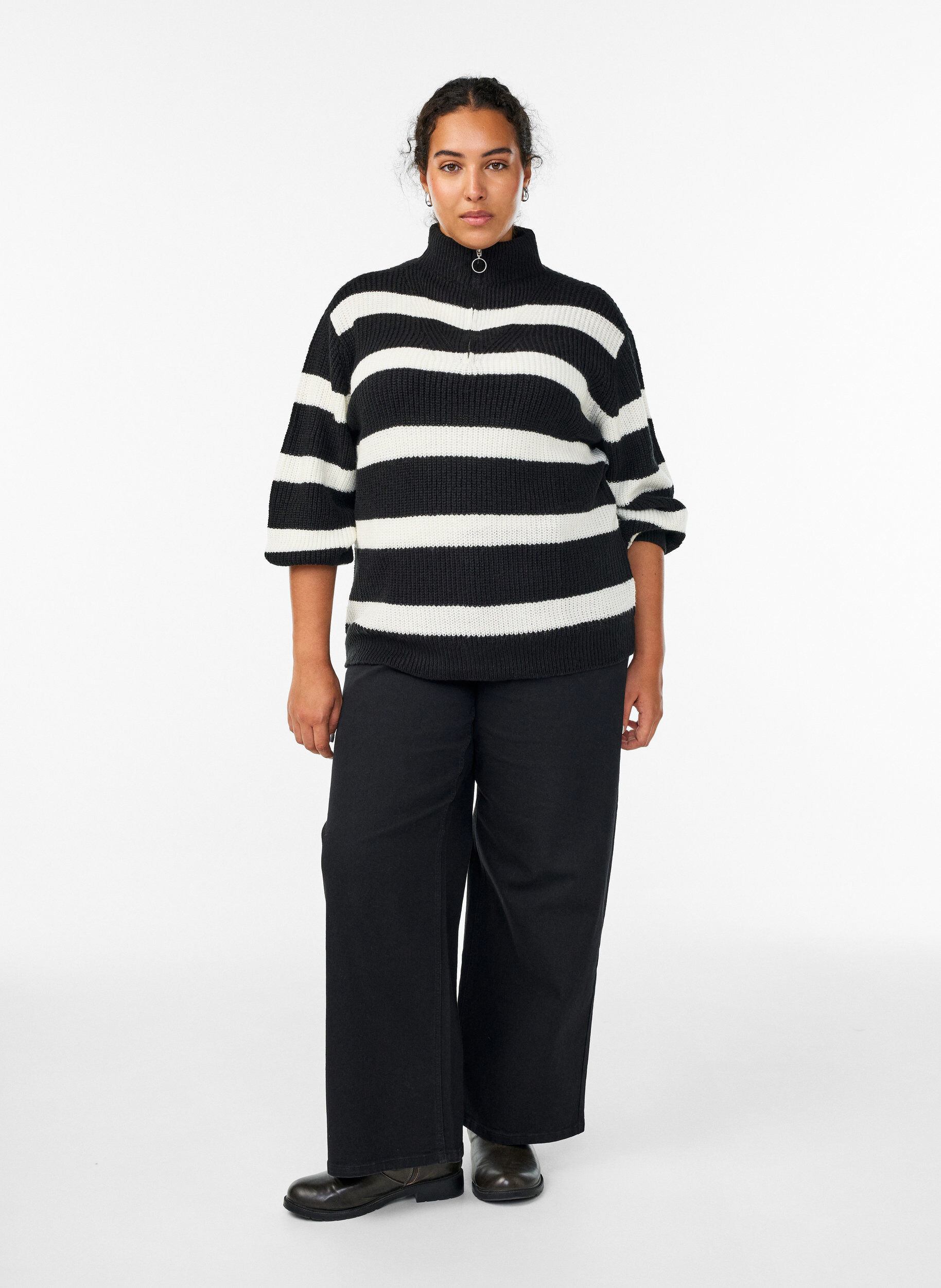 ZizzifashionKnitted sweater with high neck and zipper, Black, Model image number 1