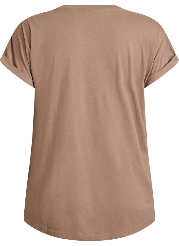Short sleeved cotton blend t-shirt, Brown, Packshot image number 1