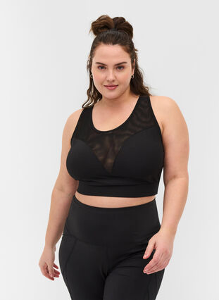 Sports bra with mesh, Black, Model image number 0