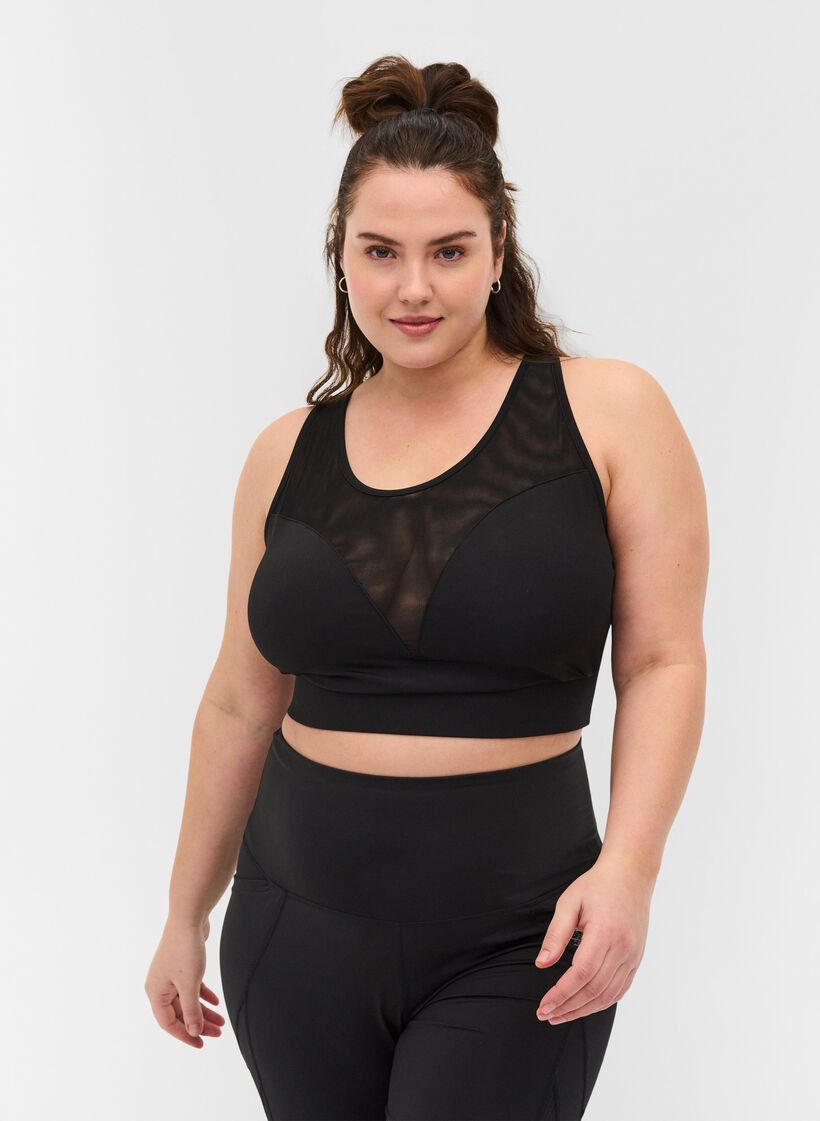 Sports bra with mesh, Black, Model