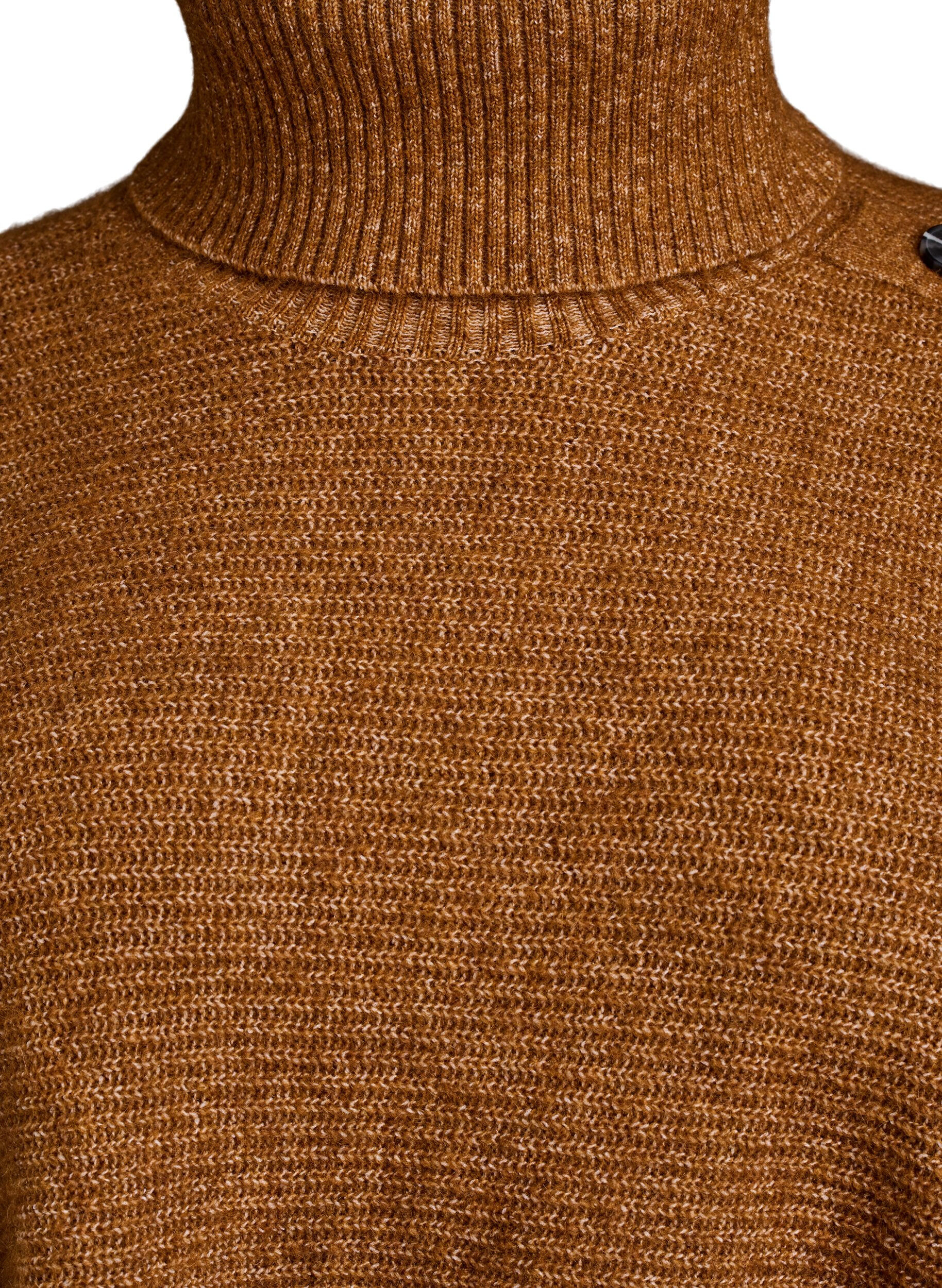 Zizzifashion Poncho with turtleneck and button detail, Brown, Packshot image number 2