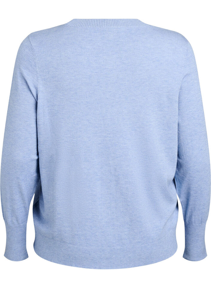Knitted blouse with a round neck, Blue, Packshot image number 1