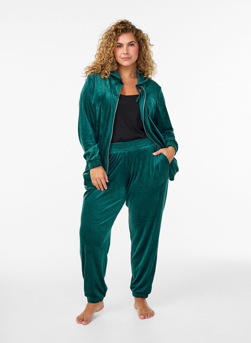 Loose velvet trousers, Green, Model image number 0