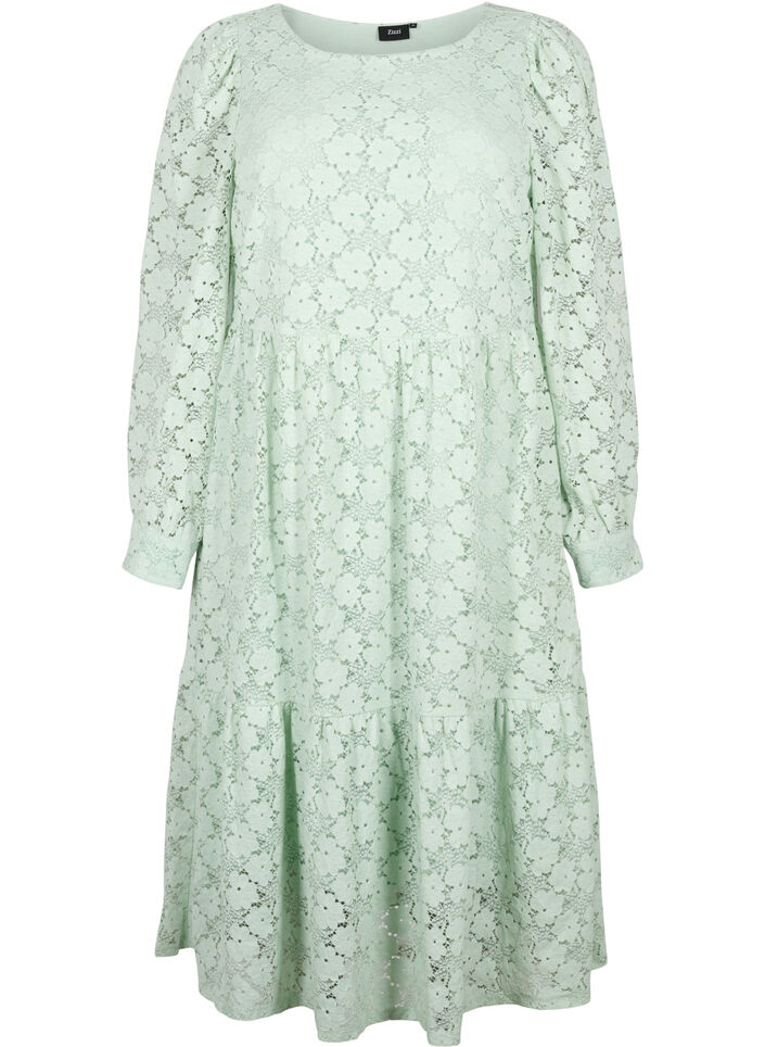 Lace dress with long sleeves, Pastel Green , Packshot image number 0