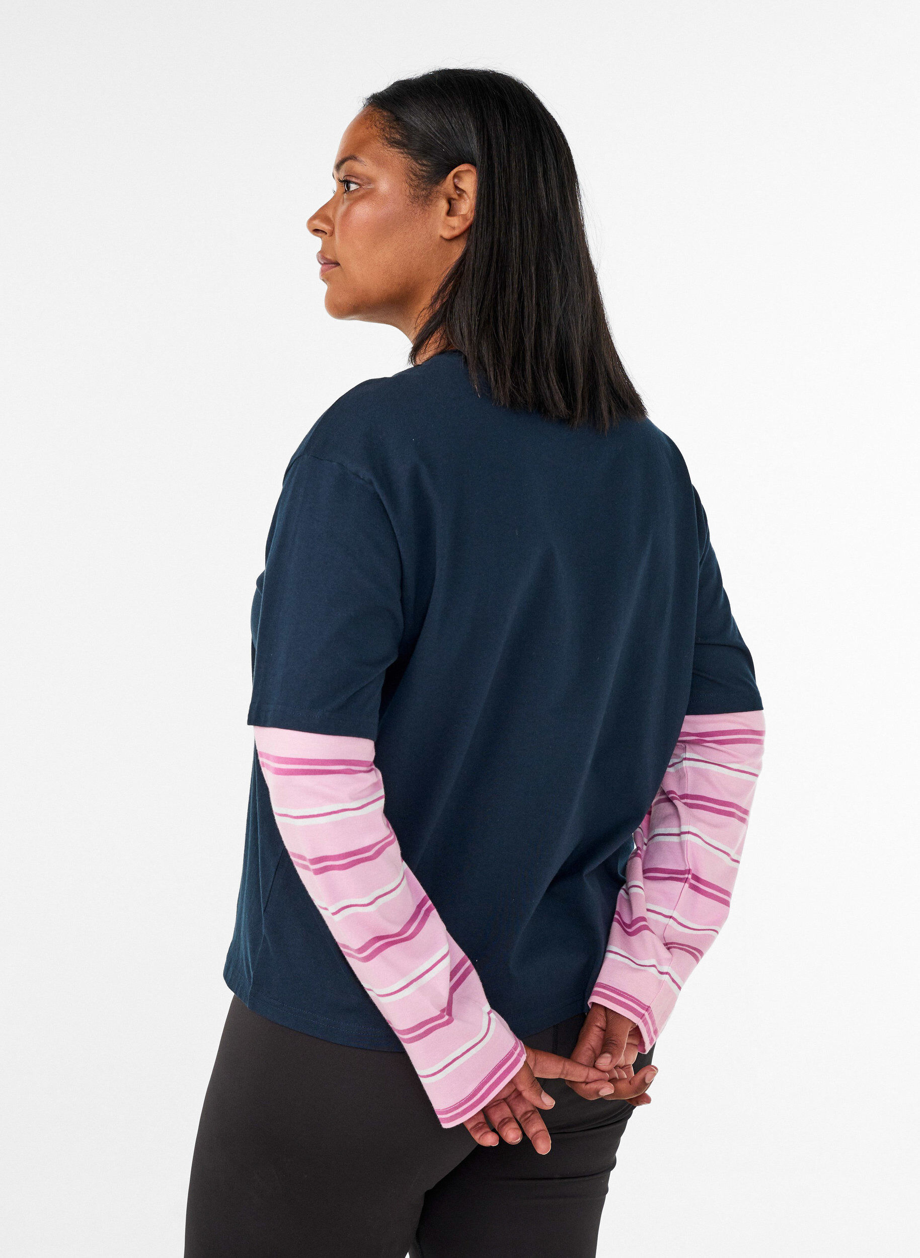 ZizzifashionT-shirt with a sporty layered look, Blue, Model image number 2