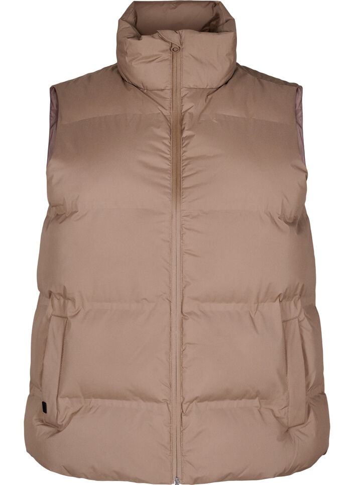 Short puff vest with high collar, Brown, Packshot image number 0