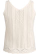 Knitted top with eyelet embroidery and V-neck, Beige, Packshot image number 1