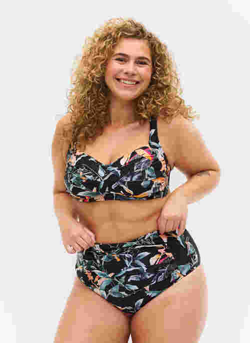 Printed bikini bottoms with extra high waist