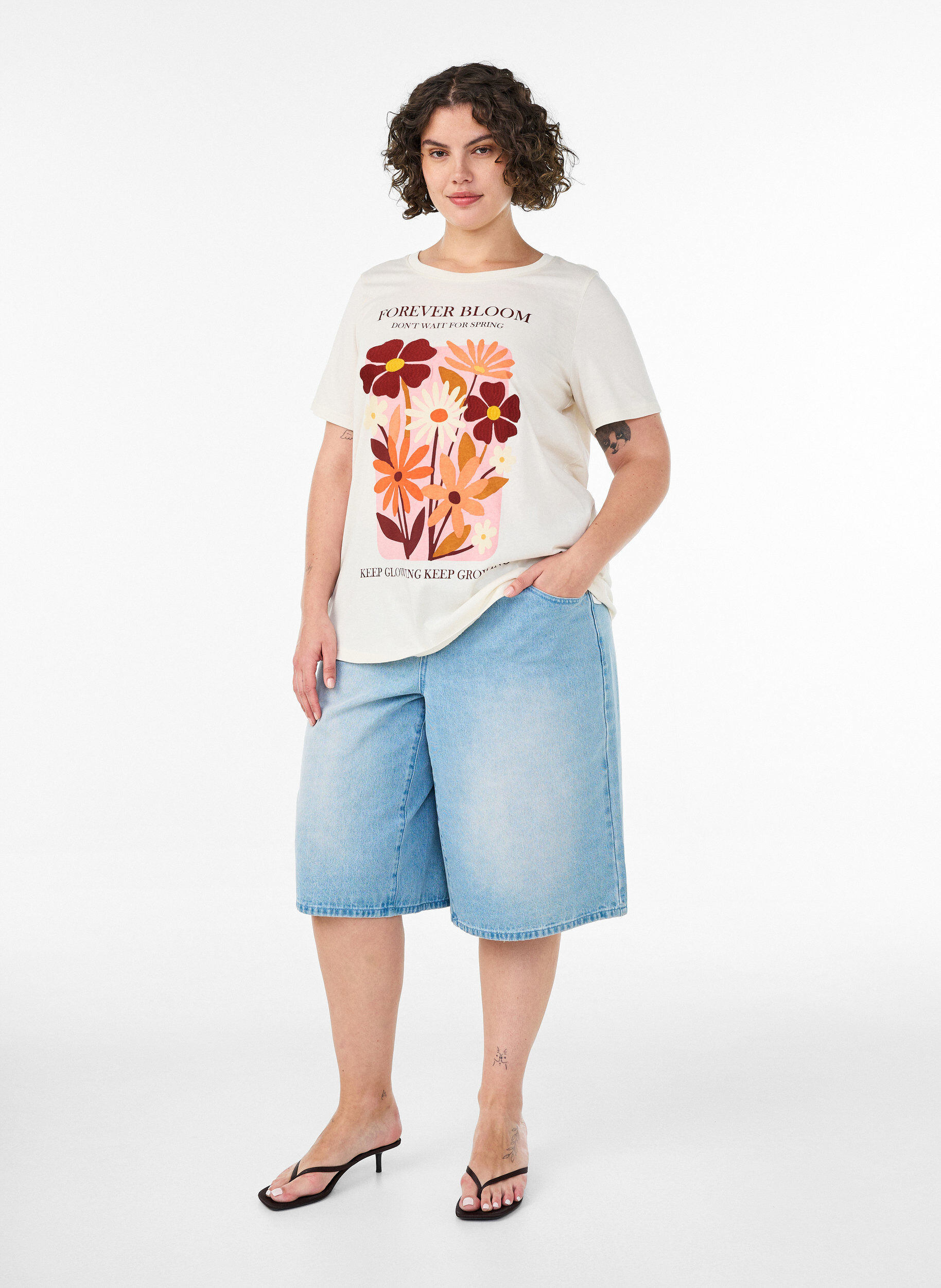 ZizzifashionCotton T-shirt with print, Vanilla, Model image number 1