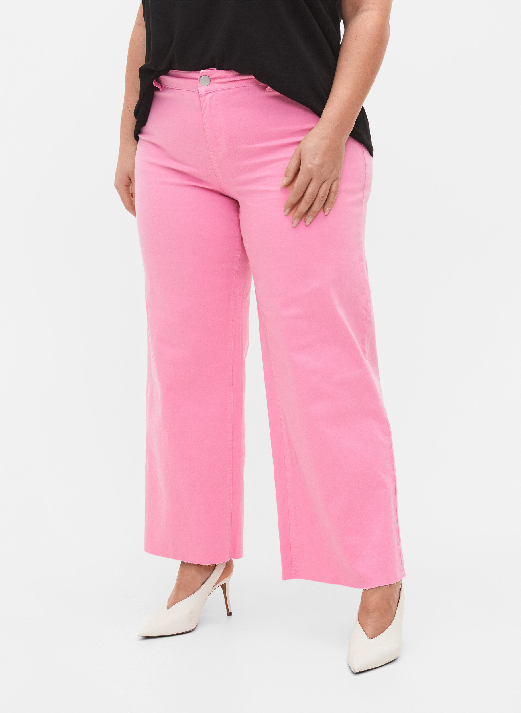Zizzifashion 	 Flared jeans with high waist, Pink, Model image number 2