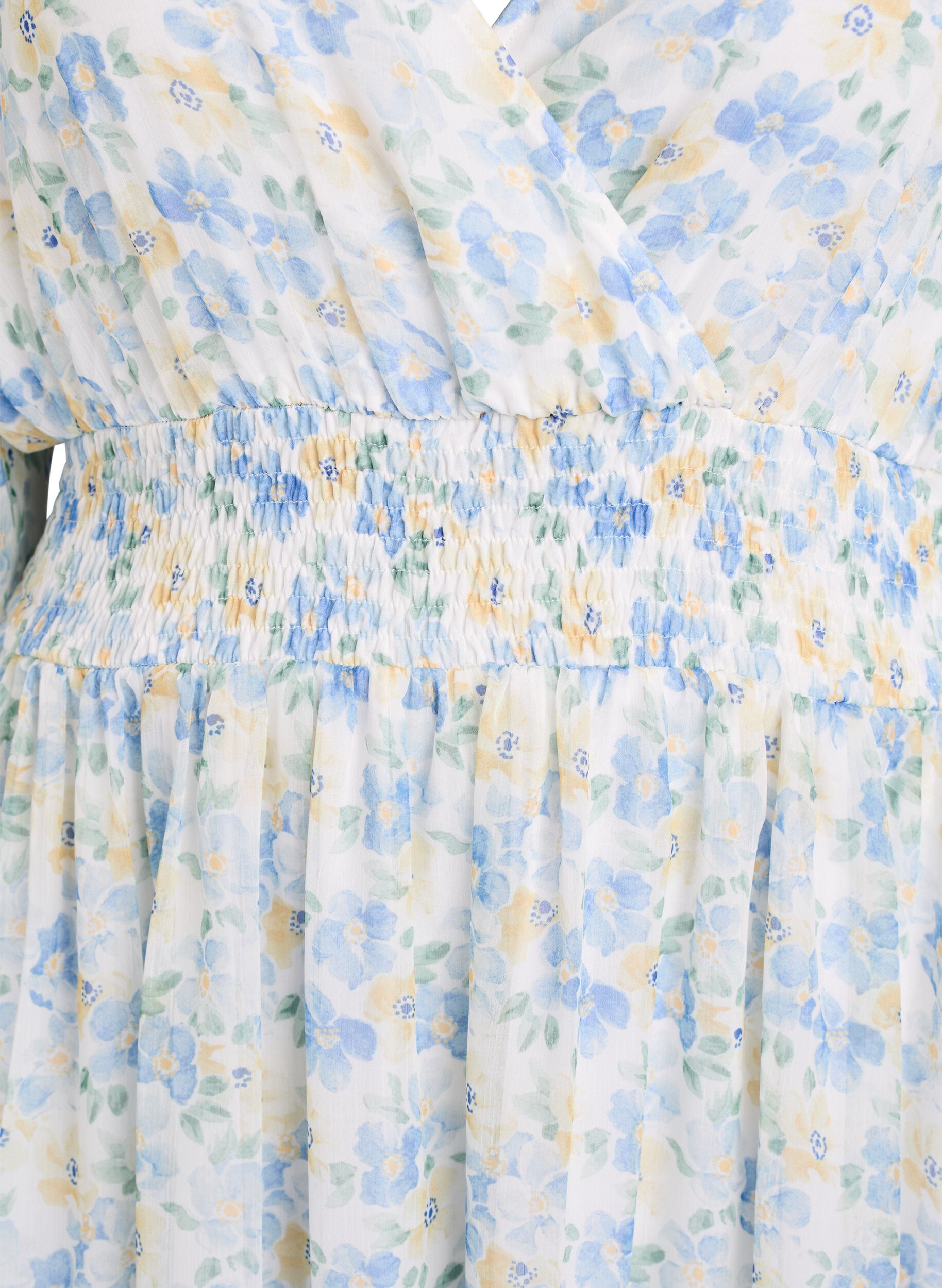 Zizzifashion Floral midi dress with wrap-look and smock, Light Blue, Packshot image number 2