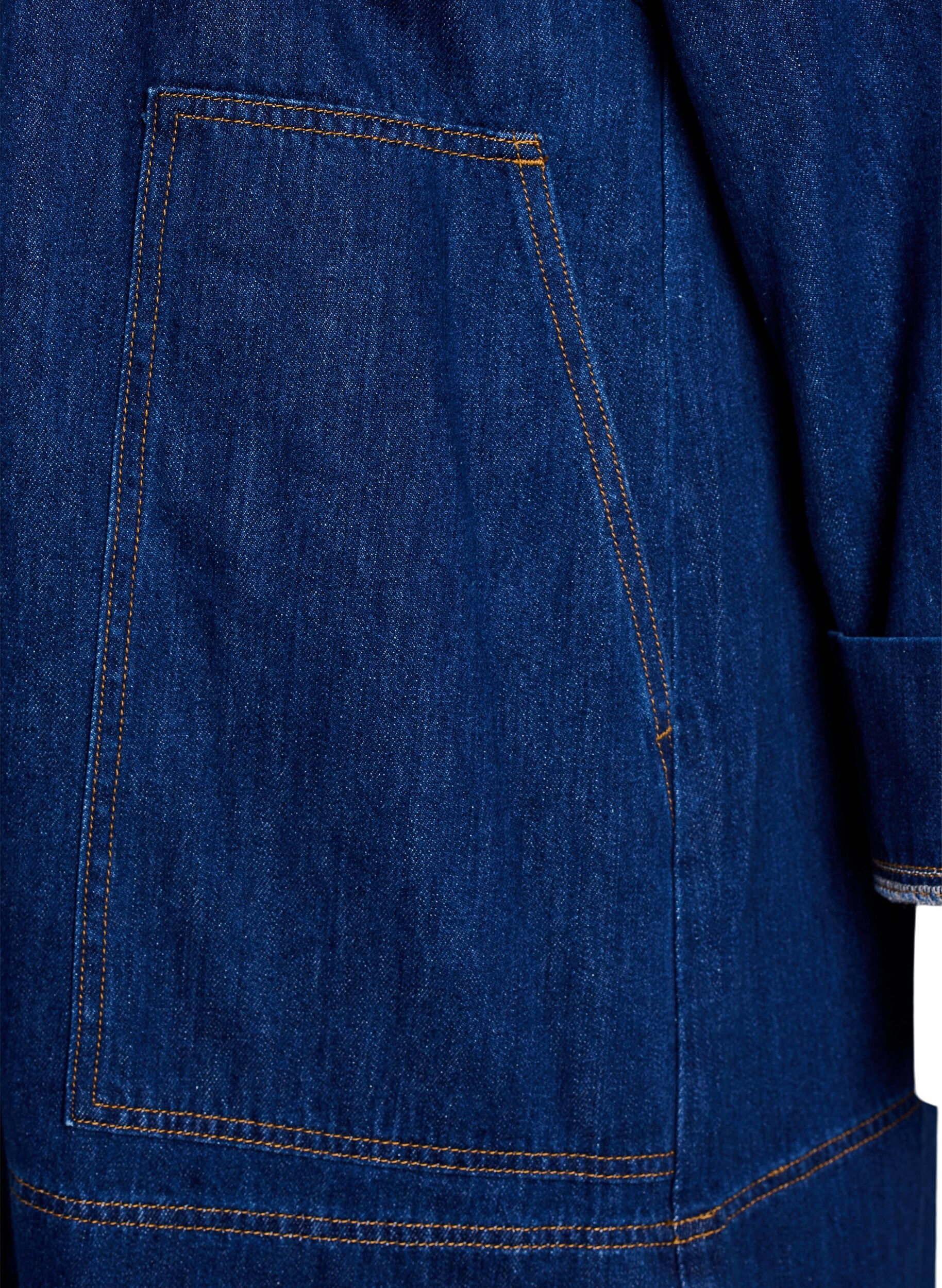 Zizzifashion Short denim dress with collar and button fastening, Blue, Packshot image number 3