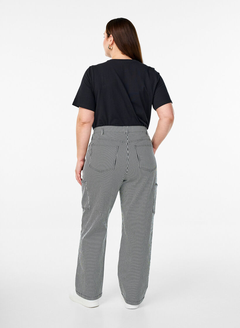 High-waisted striped cargo jeans, Black, Model image number 1