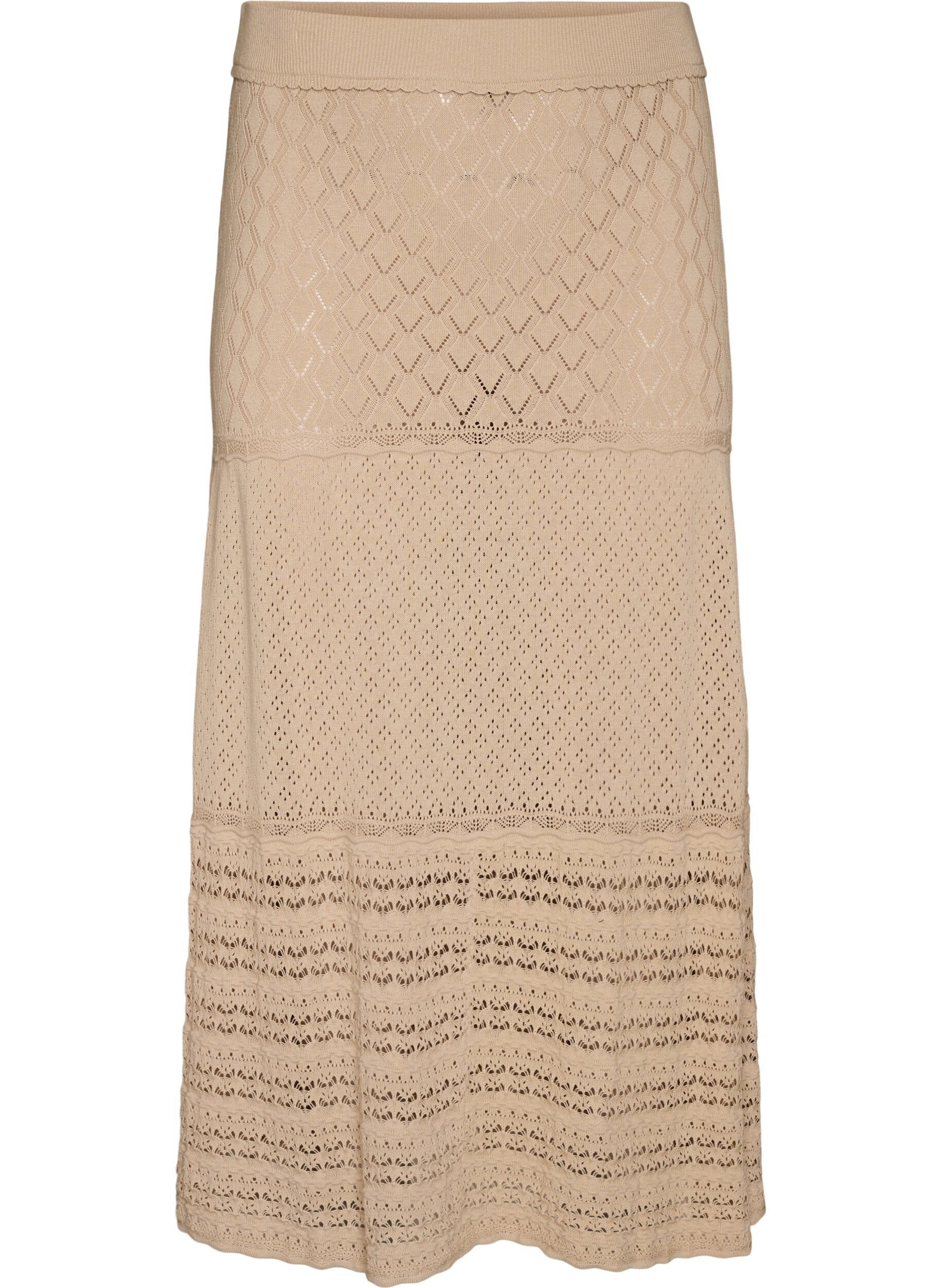 Zizzifashion Knitted skirt with eyelet embroidery, Beige, Packshot image number 0