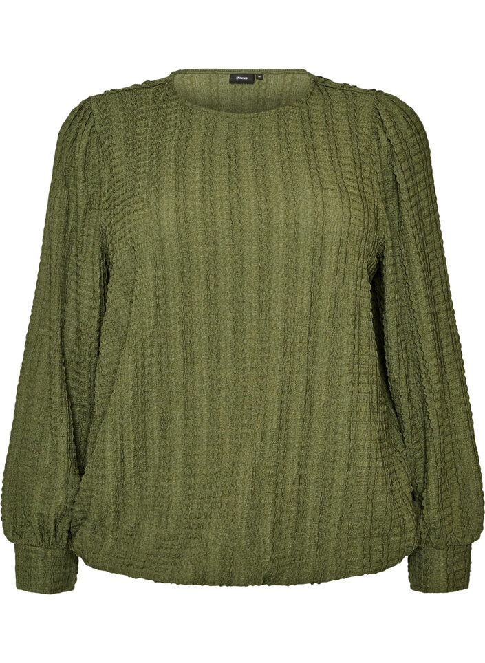 Textured jersey blouse with a balloon silhouette, Green, Packshot image number 0