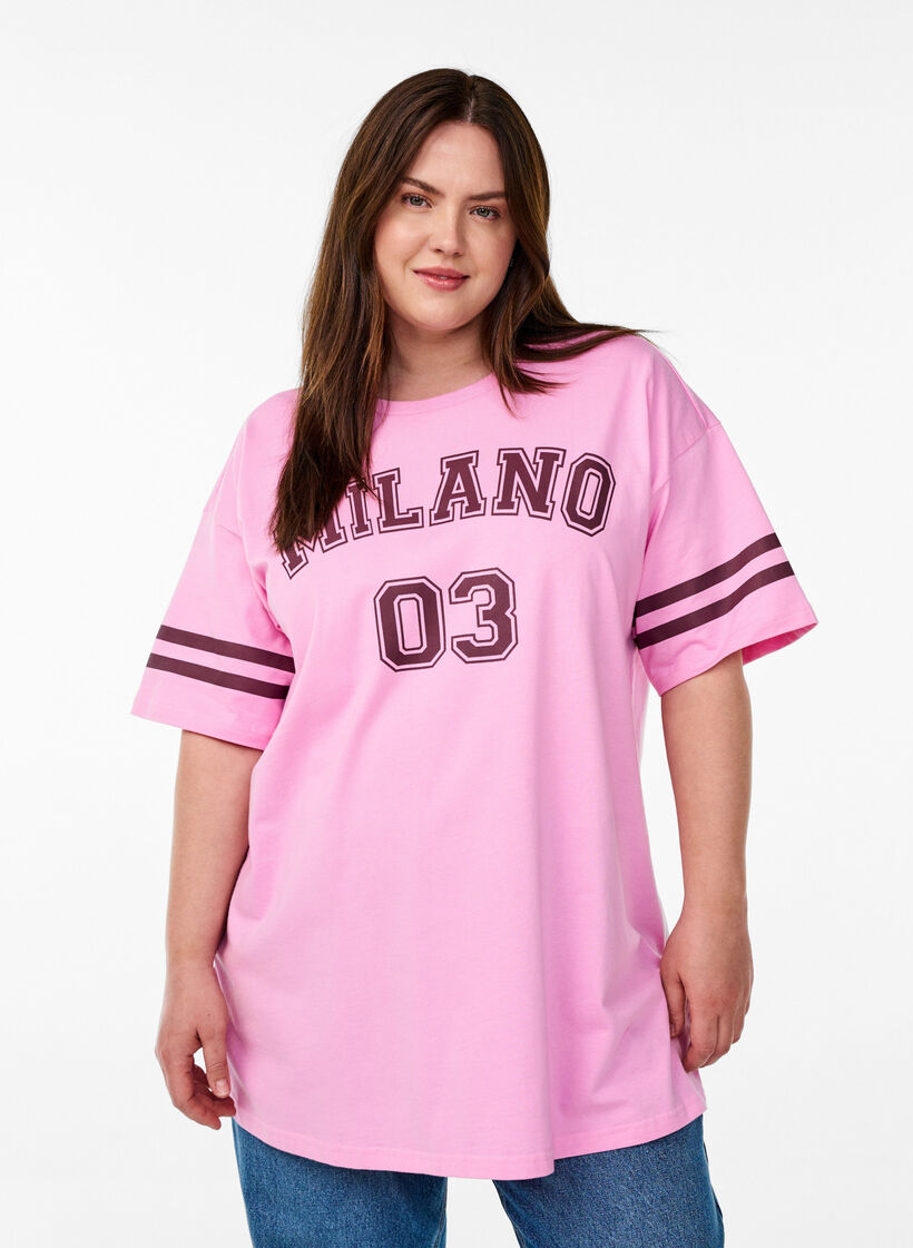 Sporty oversized college T-shirt, Pink, Model image number 0