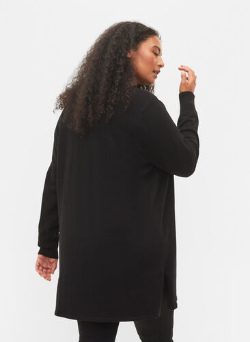 Knitted cardigan with vent and rib, Black, Model image number 1