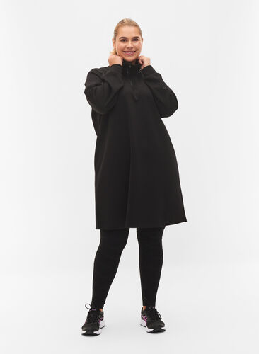 Sweat dress with high collar, Black, Model image number 2