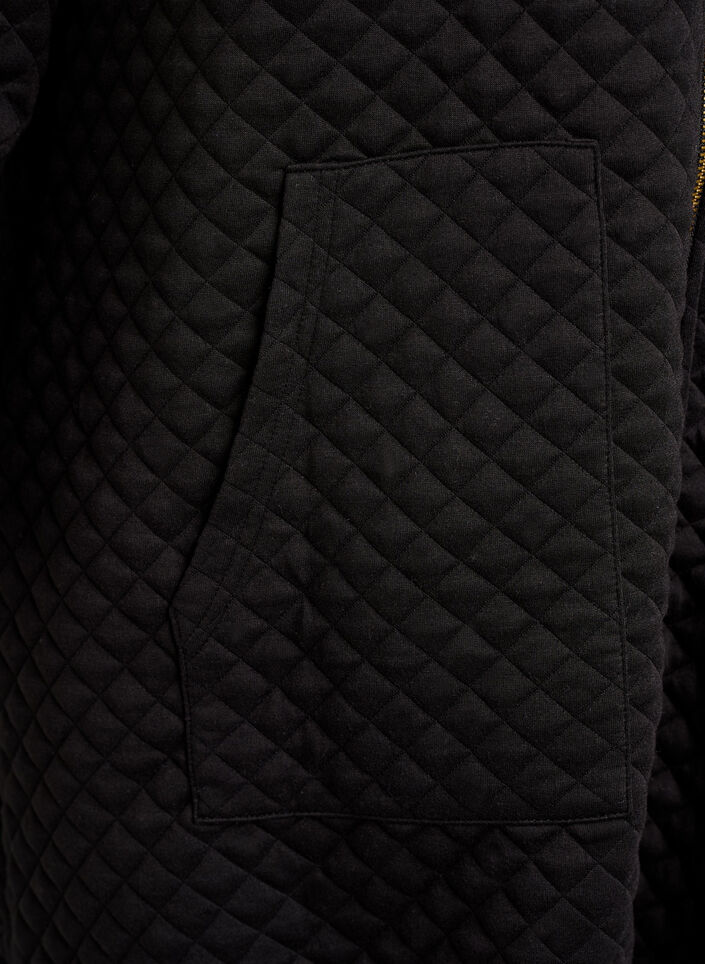 Long quilted zip-up hoodie with pockets, Black, Packshot image number 3