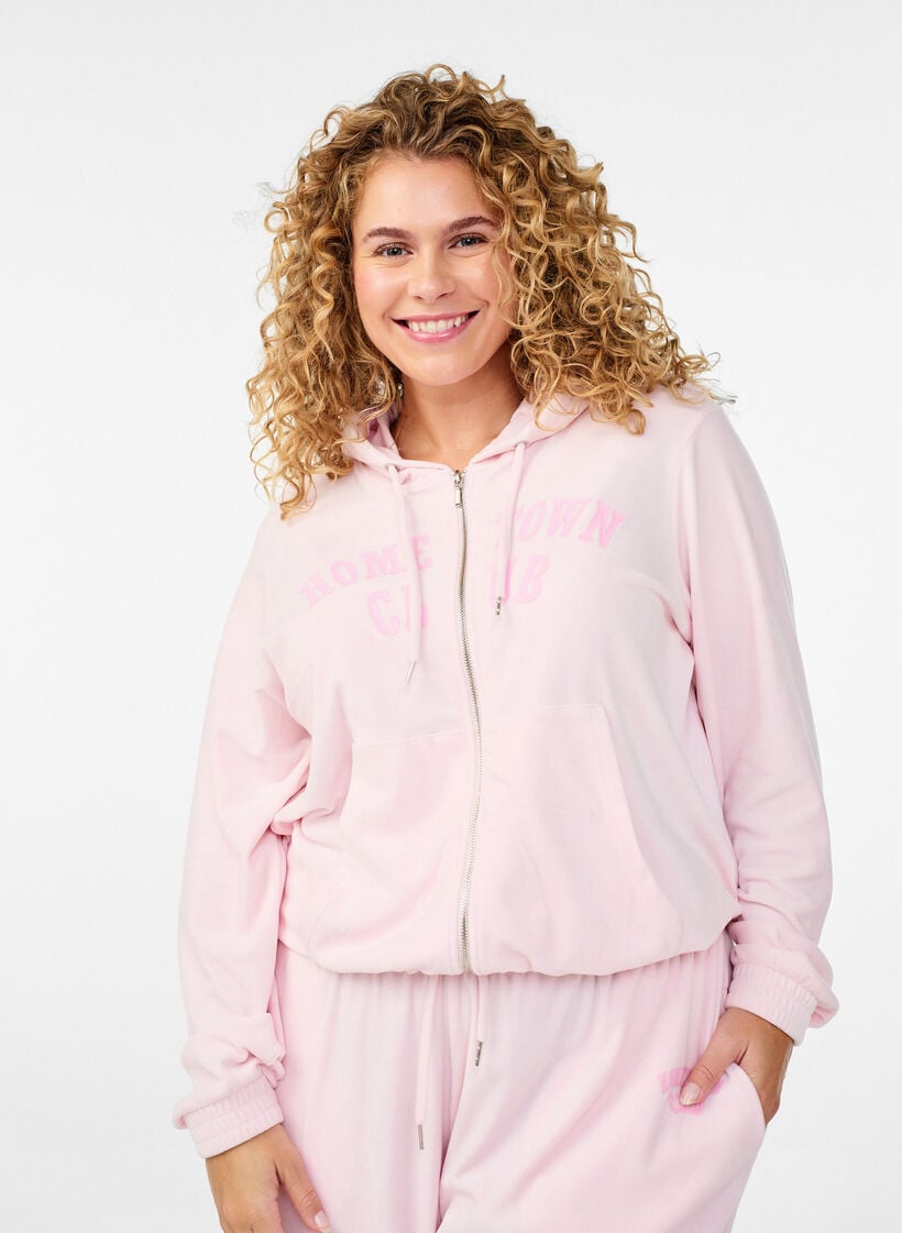 Soft velour hoodie with zipper, Rose, Model image number 0