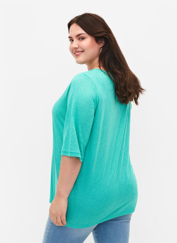Blouse with 3/4 sleeves, Turquoise, Model image number 1