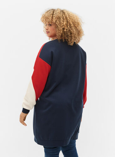 Long sweatshirt with colorblock pattern, Navy Color Block, Model image number 1