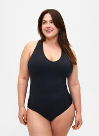 Sports swimsuit with racerback, Black, Model