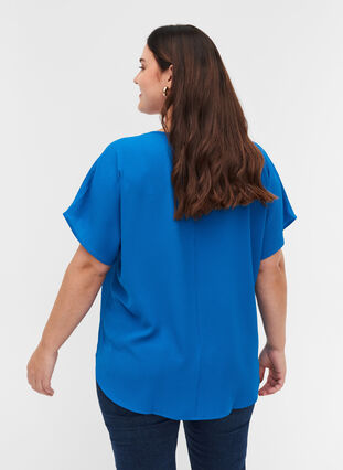 Blouse with short sleeves and a round neckline, Princess Blue, Model image number 1