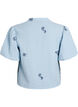 Blouse in cotton muslin with balloon sleeves and embroidered details, Light Blue, Packshot image number 1