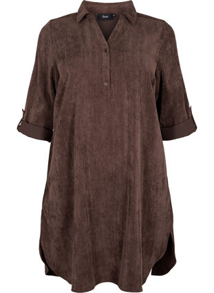 Velvet dress with 3/4-length sleeves and buttons, Java, Packshot image number 0