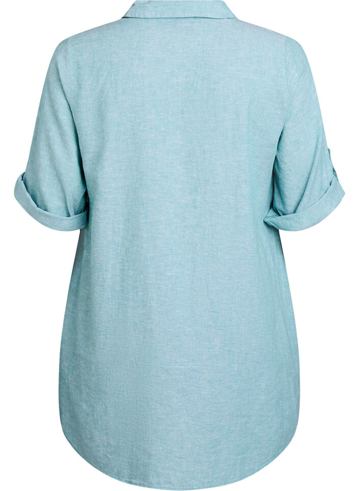 Linen and viscose tunic with A-shape, Blue, Packshot image number 1