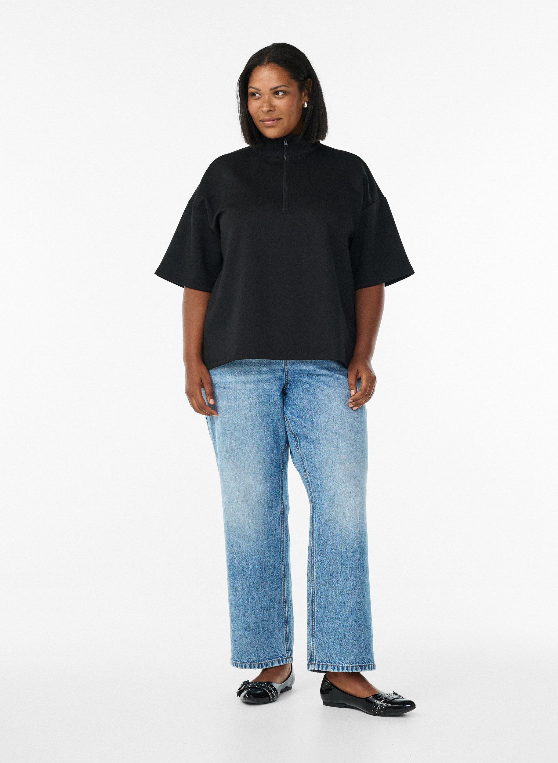 Zizzifashion Short-sleeved sweatshirt with a high collar, Black, Model image number 1