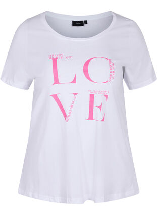 Short-sleeved cotton t-shirt with print, Bright White LOVE, Packshot image number 0