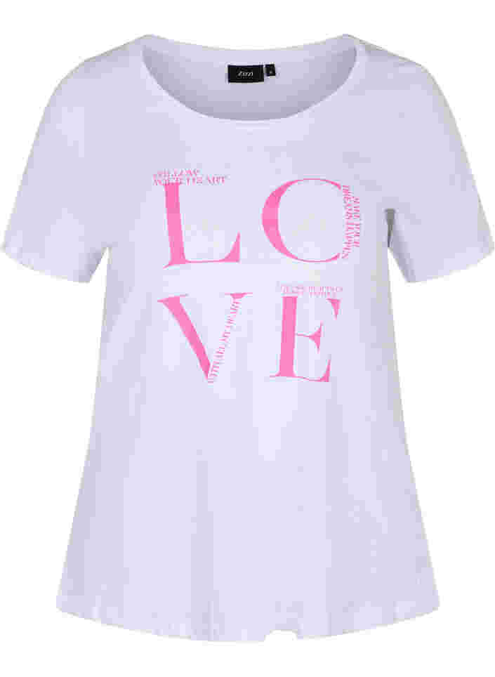 Short-sleeved cotton t-shirt with print, Bright White LOVE, Packshot image number 0