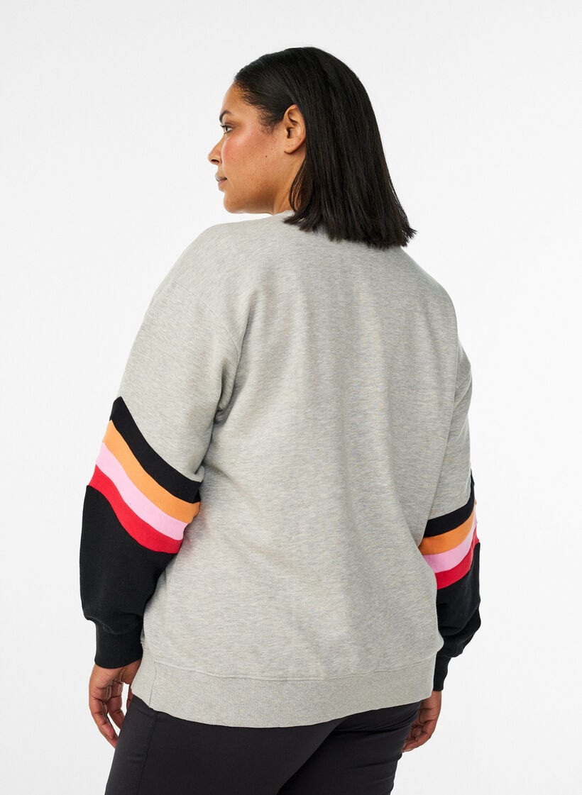 Loose sweatshirt with contrast details on the sleeves, Grey, Model image number 2