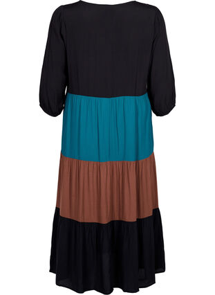 Viscose dress with colorblock pattern, Brown Green Block, Packshot image number 1