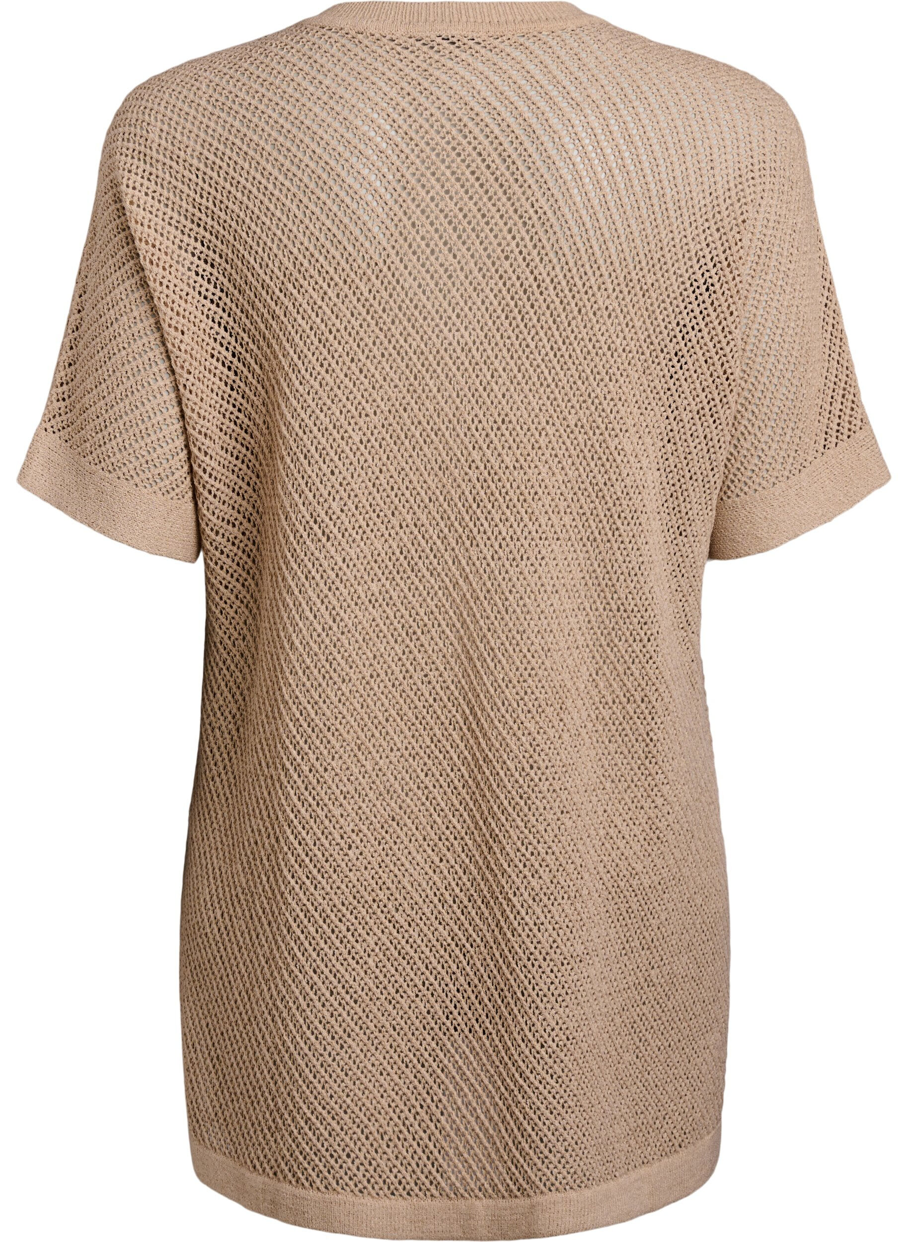 Zizzifashion FLASH - Short-sleeved knitted blouse with v-neck, Beige, Packshot image number 1