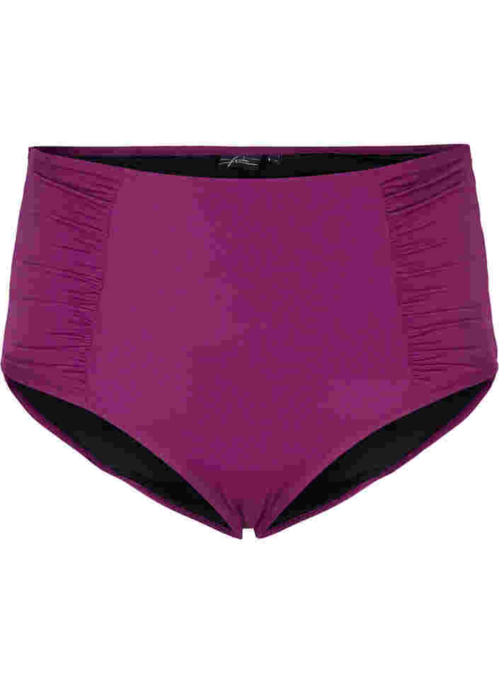 High-waisted bikini bottom with ruching, Dark Purple, Packshot image number 0