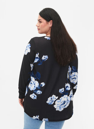 Floral blouse with long sleeves, Black Flower, Model image number 1