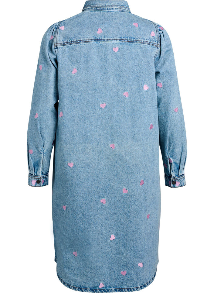 Denim dress with hearts and chest pockets, Light Blue, Packshot image number 1