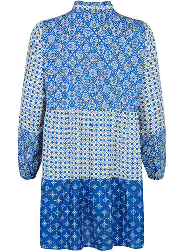 A-shape dress with patterns and cutlines, Blue AOP, Packshot image number 1